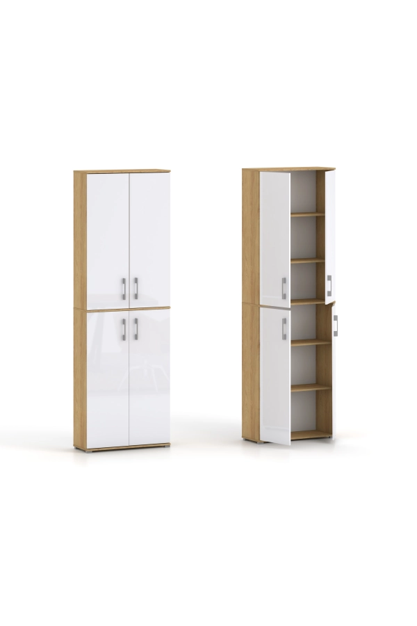 Szafa biurowa Pola 215 - 4D 80cm Hikora z białymi Frontami mat/ połysk